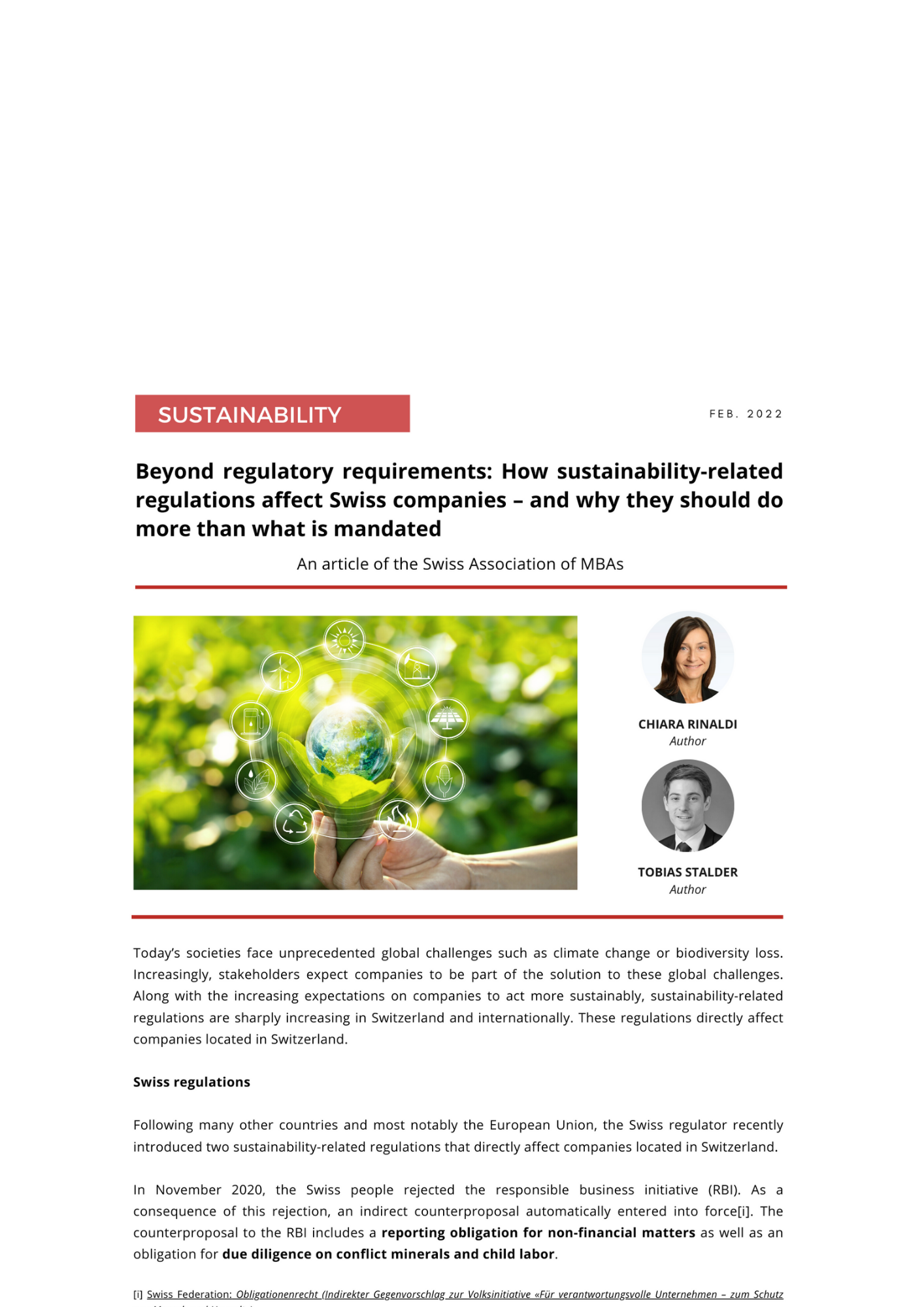 Beyond regulatory requirements: How sustainability-related regulations affect Swiss companies – and why they should do more than what is mandated
