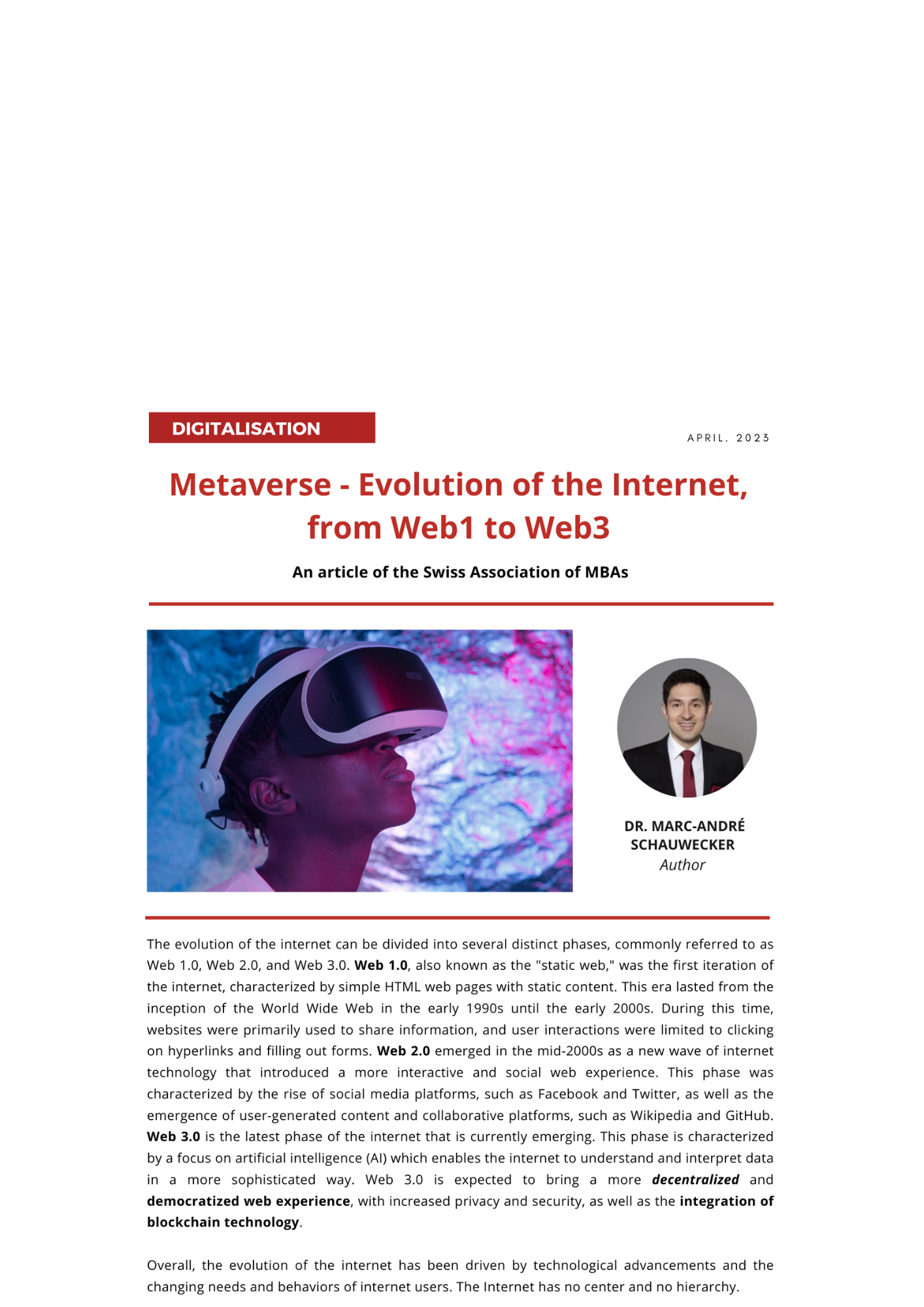 Metaverse - Evolution of the Internet, from Web1 to Web3